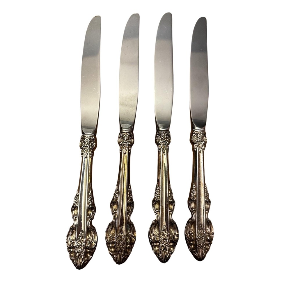 Reed & Barton King Richard Dinner Knives Set of 4‎ Silver Silverplate Ornate